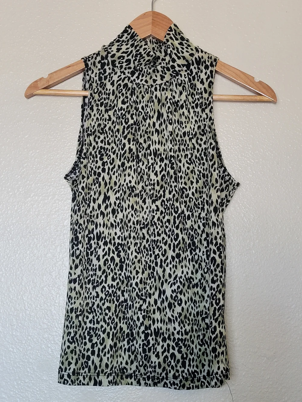 VTG Y2K 2000s Sleeveless Top Small Leopard Mockneck Grunge Edgy Animal Print